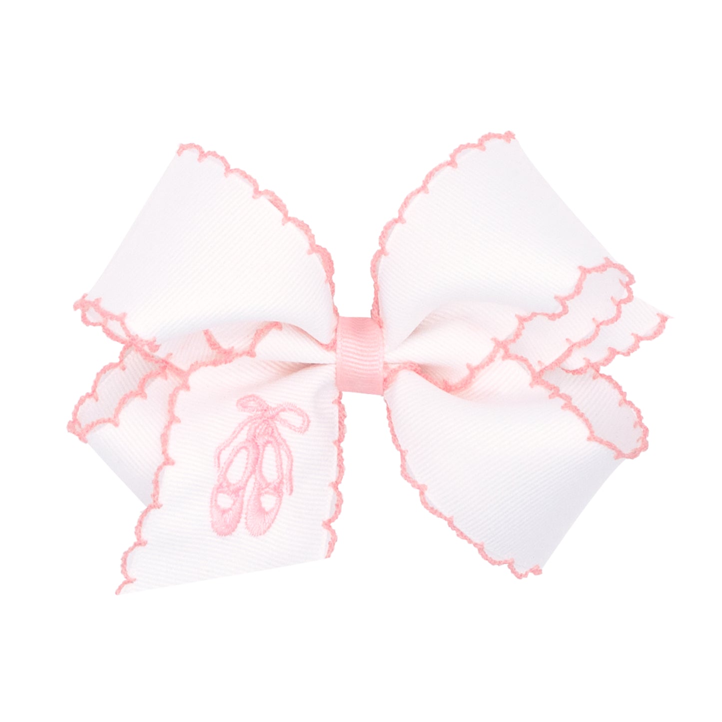 Medium Grosgrain Hair Bow with Pink Moonstitch Edge and Ballet Embroidery