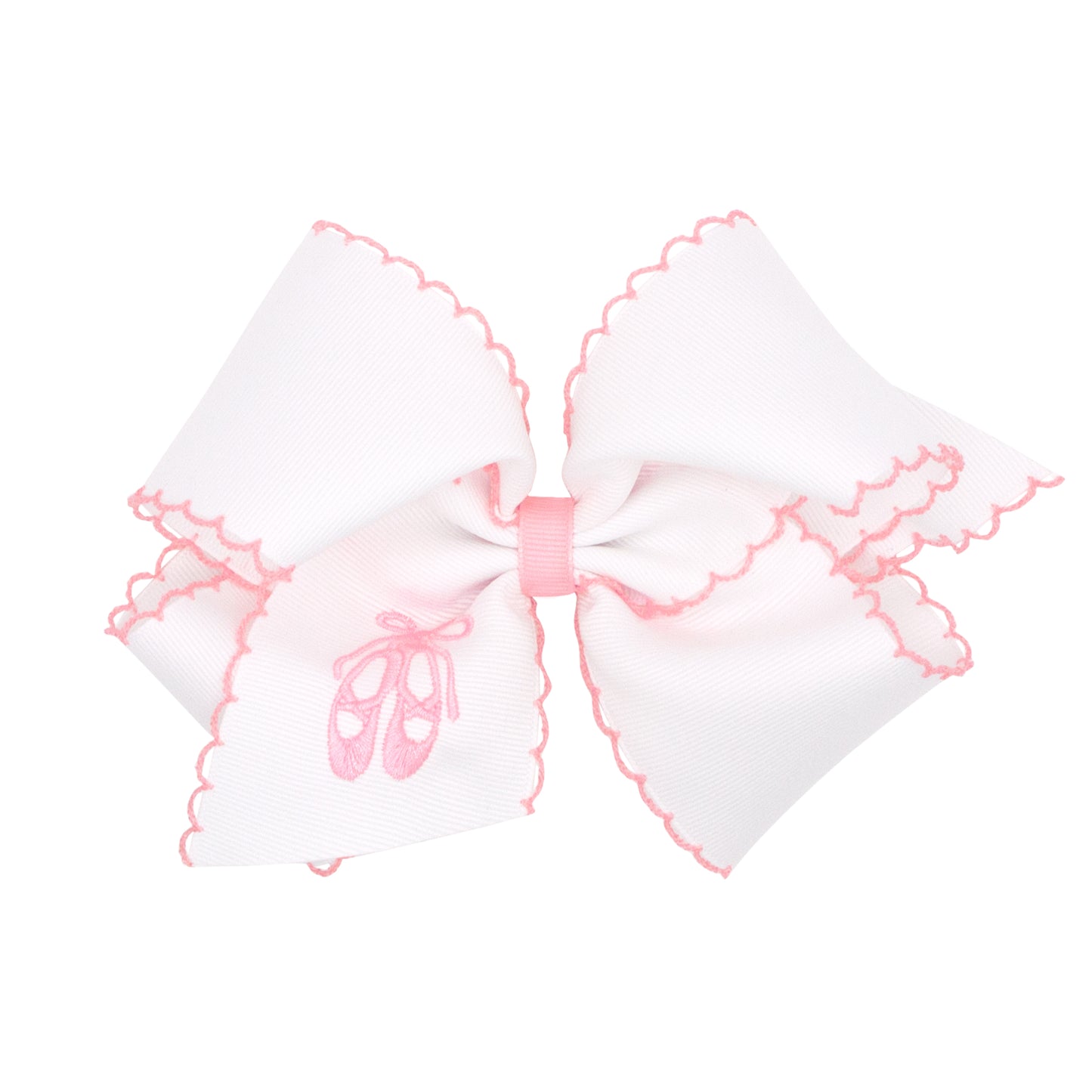 King Grosgrain Hair Bow with Pink Moonstitch Edge and Ballet Embroidery