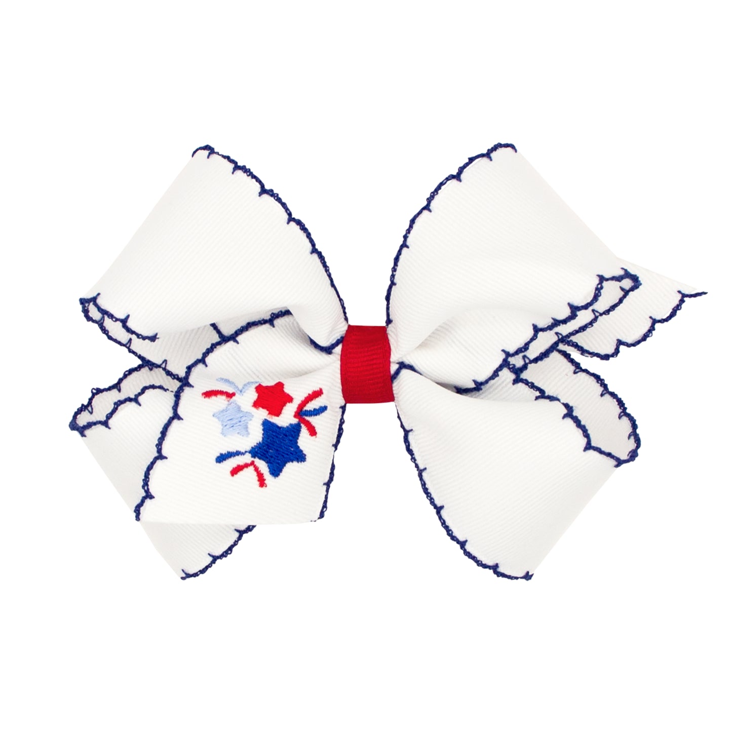 Medium Grosgrain Hair Bow with Moonstitch Edge and Patriotic Firework Embroidery