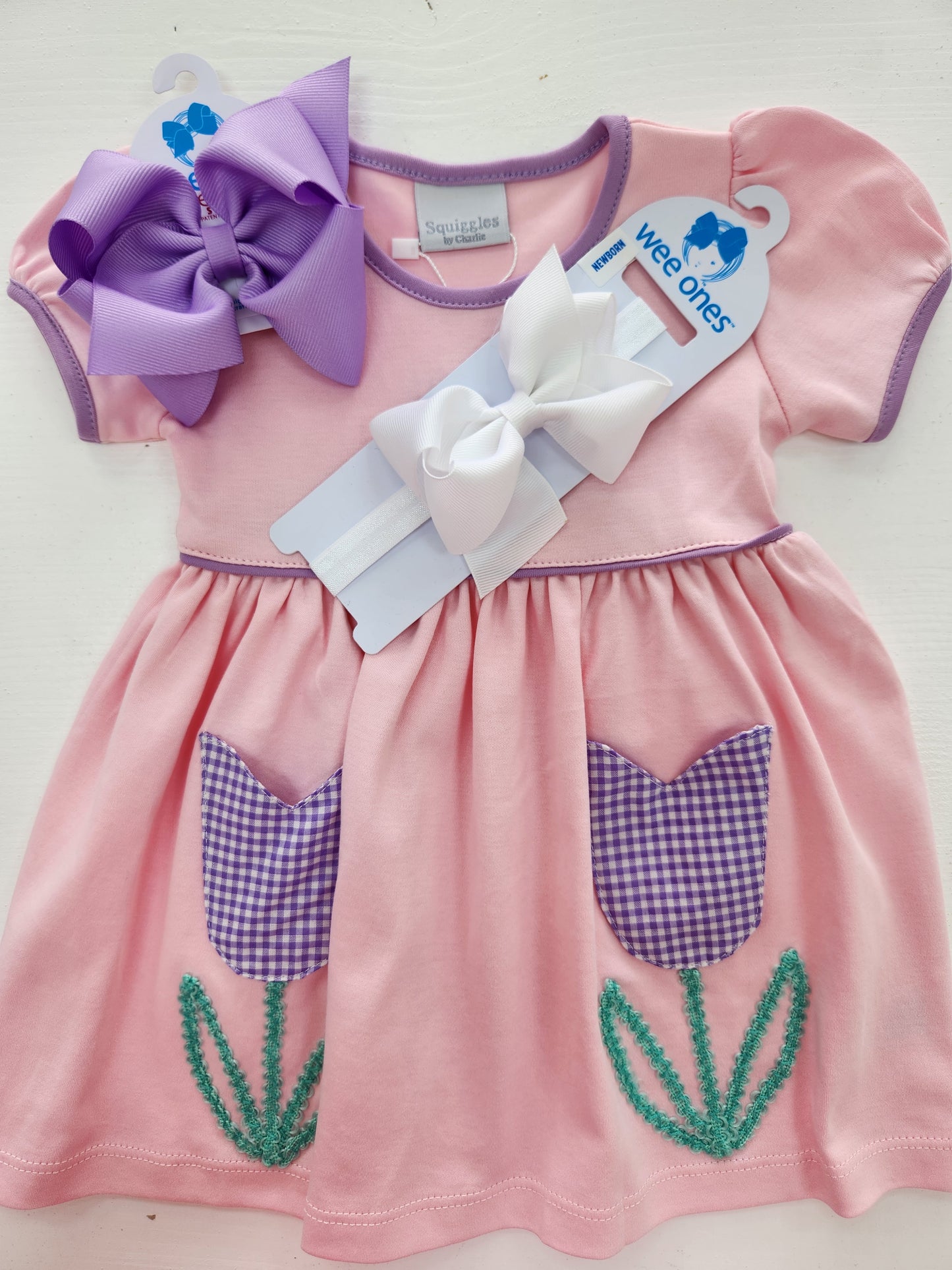 Pink Dress with Lilac Gingham Tulip Pockets