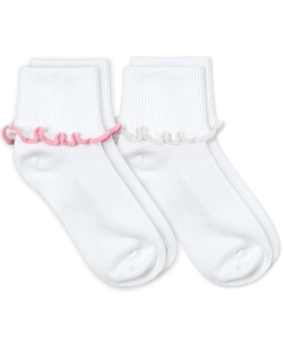 Ripple Edge Smooth Toe Turn Cuff Socks 2 Pair Pack- Pink/White