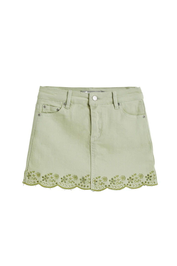 Floral Embroidery Eyelet Hem Skort