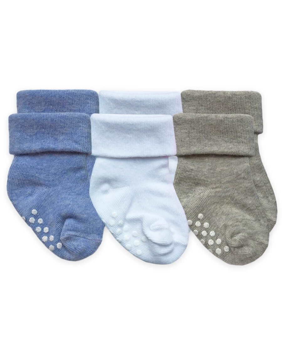 Non-Skid Turn Cuff Socks 3 Pair Pack- Boys Multi