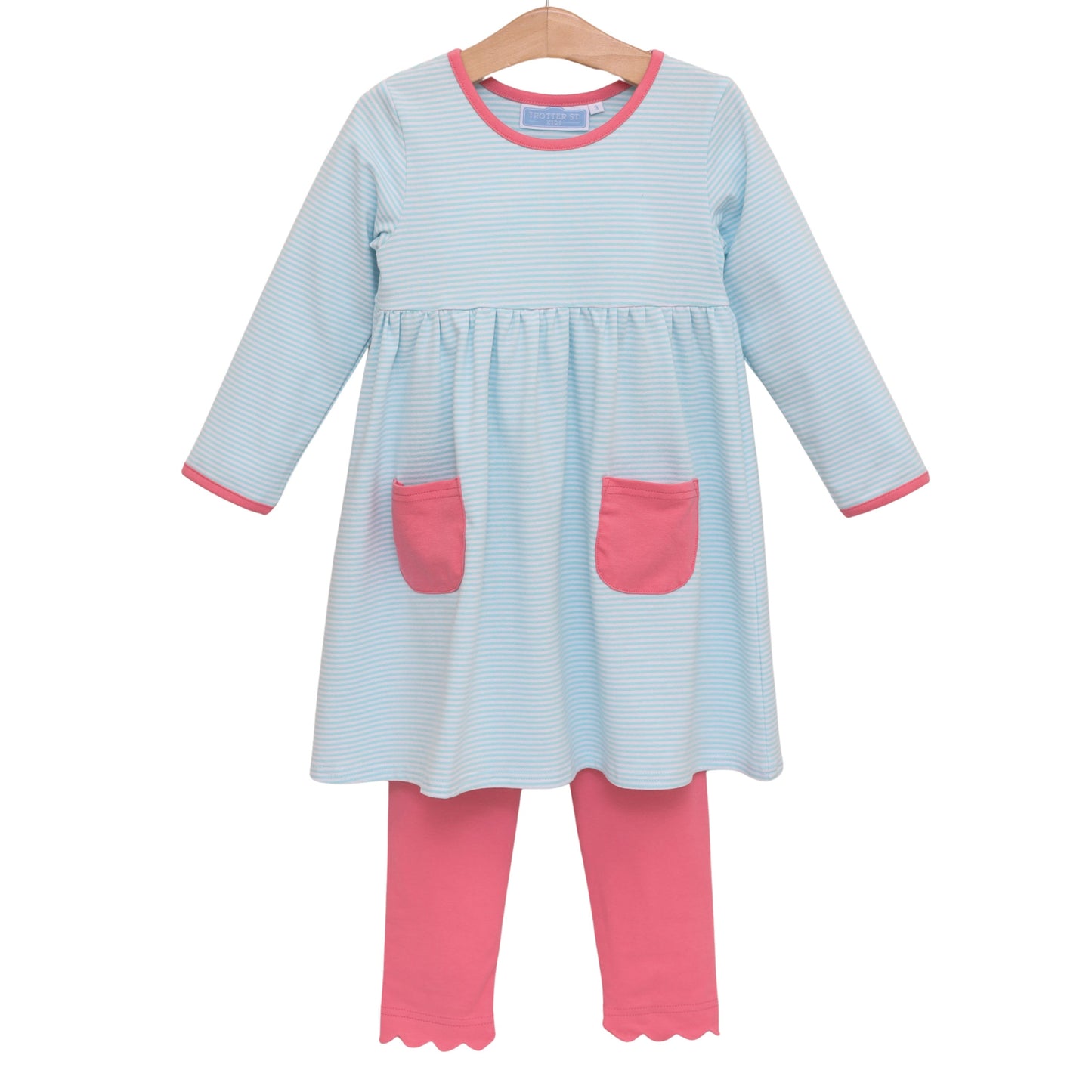 Annie Pant Set- Mint Stripe/Pink