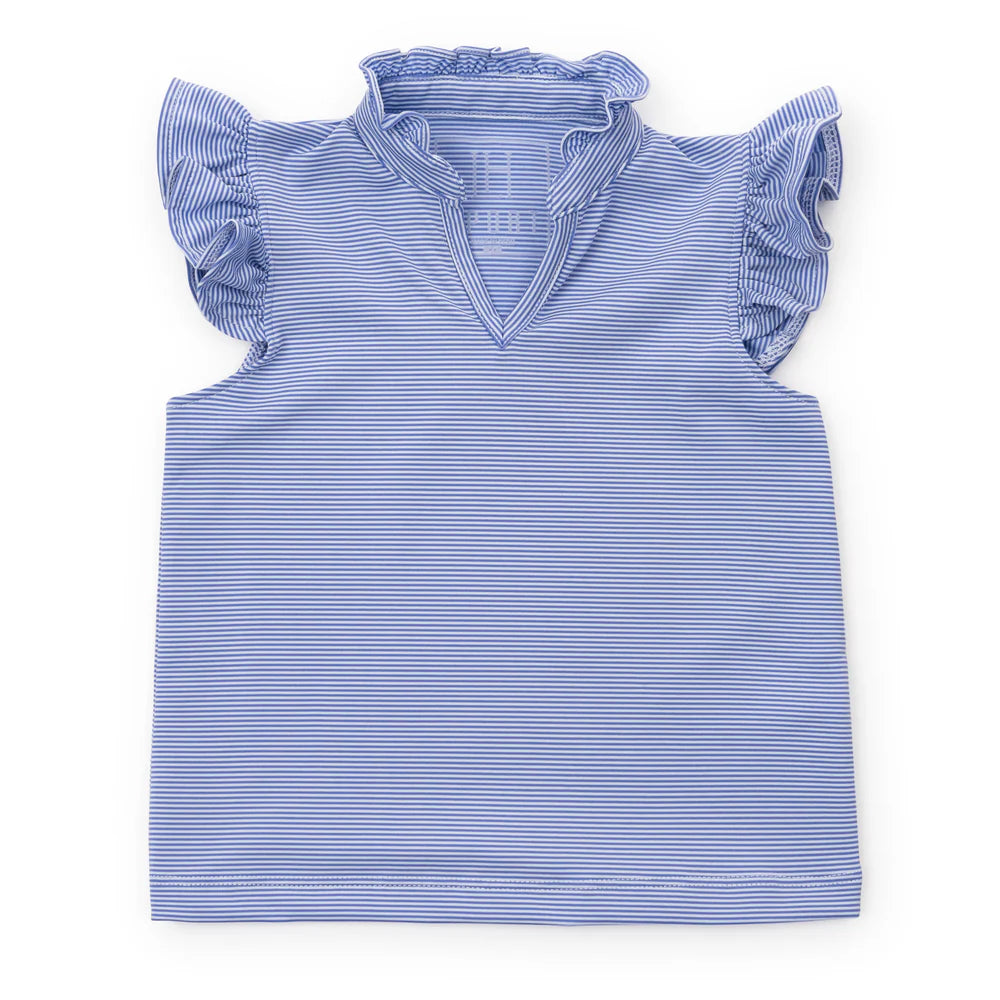 Ellie Sleeveless Ruffled Top- Blue Stripes