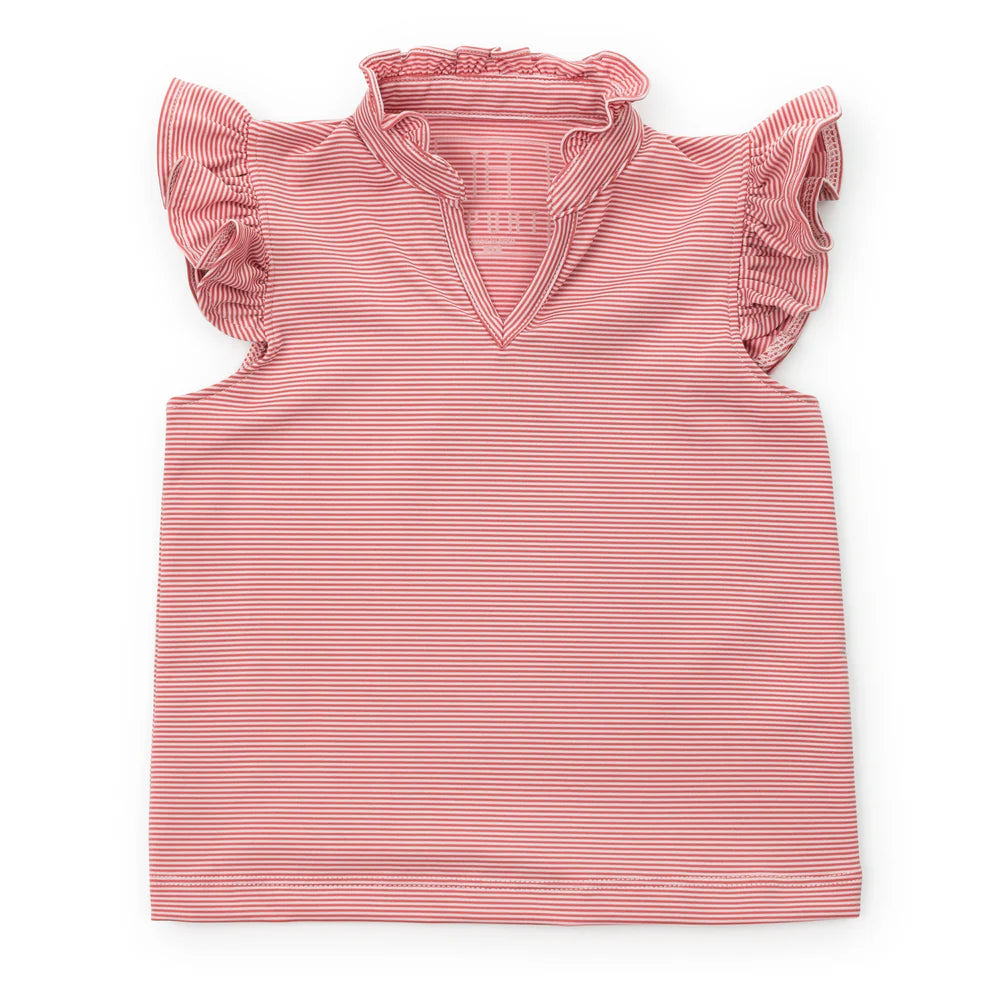 Ellie Sleeveless Ruffled Top- Red Stripes