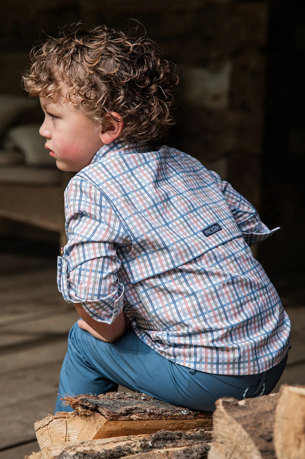 Boys LS Founders Kids Fishing Shirt Sullivans Island Arona Blue Plaid