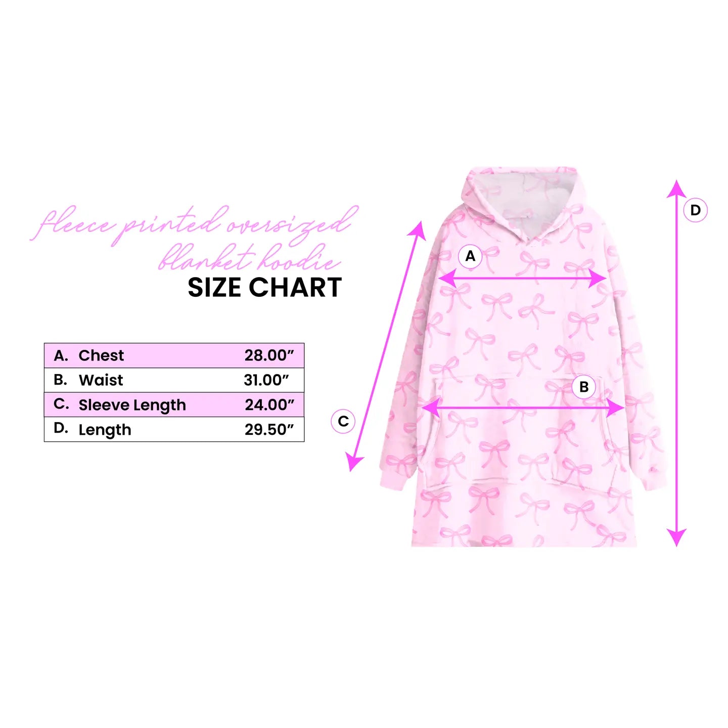 Fleece Blanket Hoodie- Pink Bow