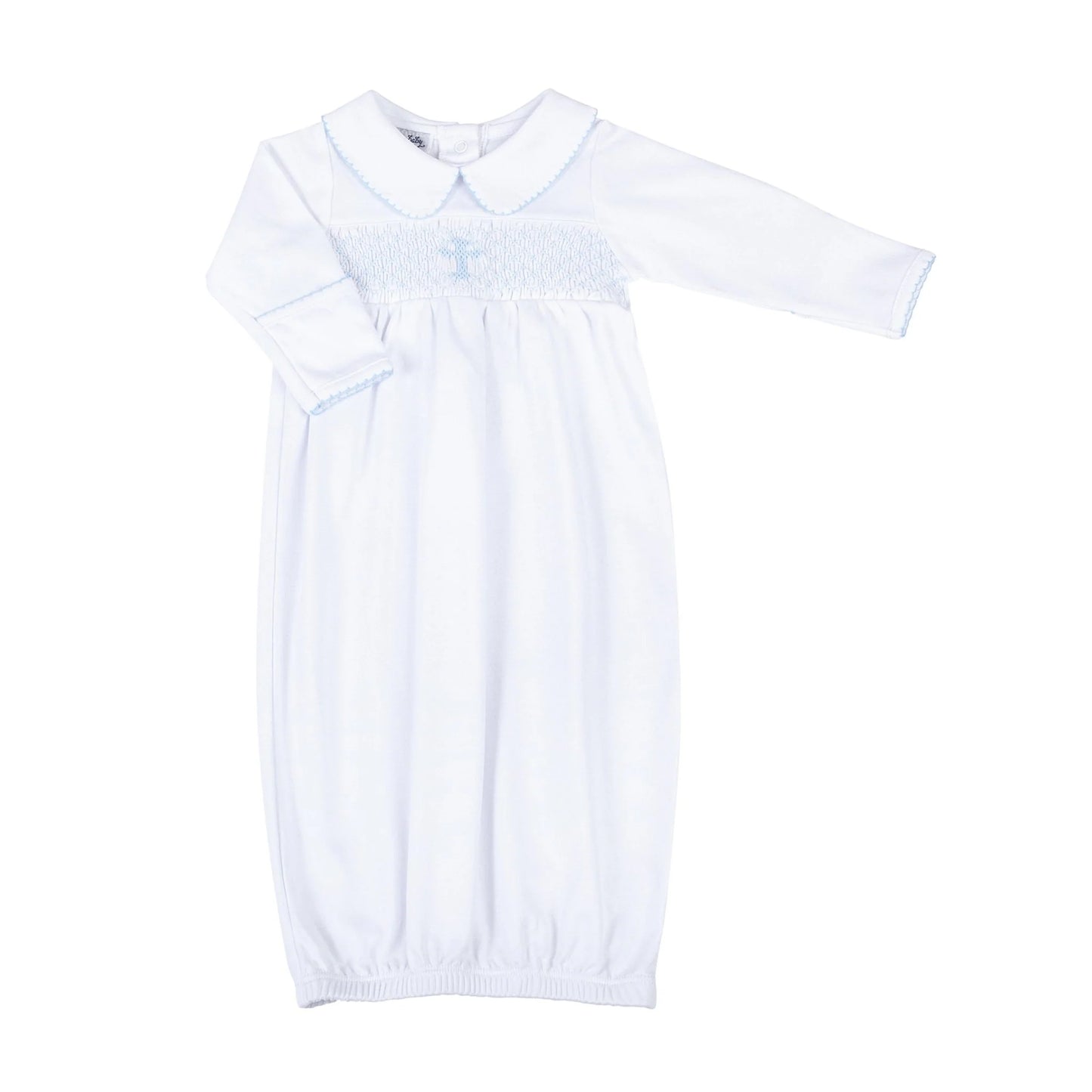 Blessed Smocked Long Sleeve Gown- Blue