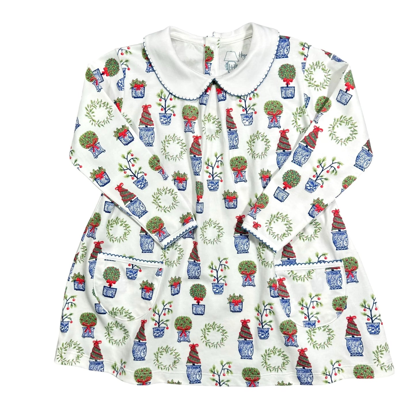 LS Playtime Dress- Holiday Topiaries