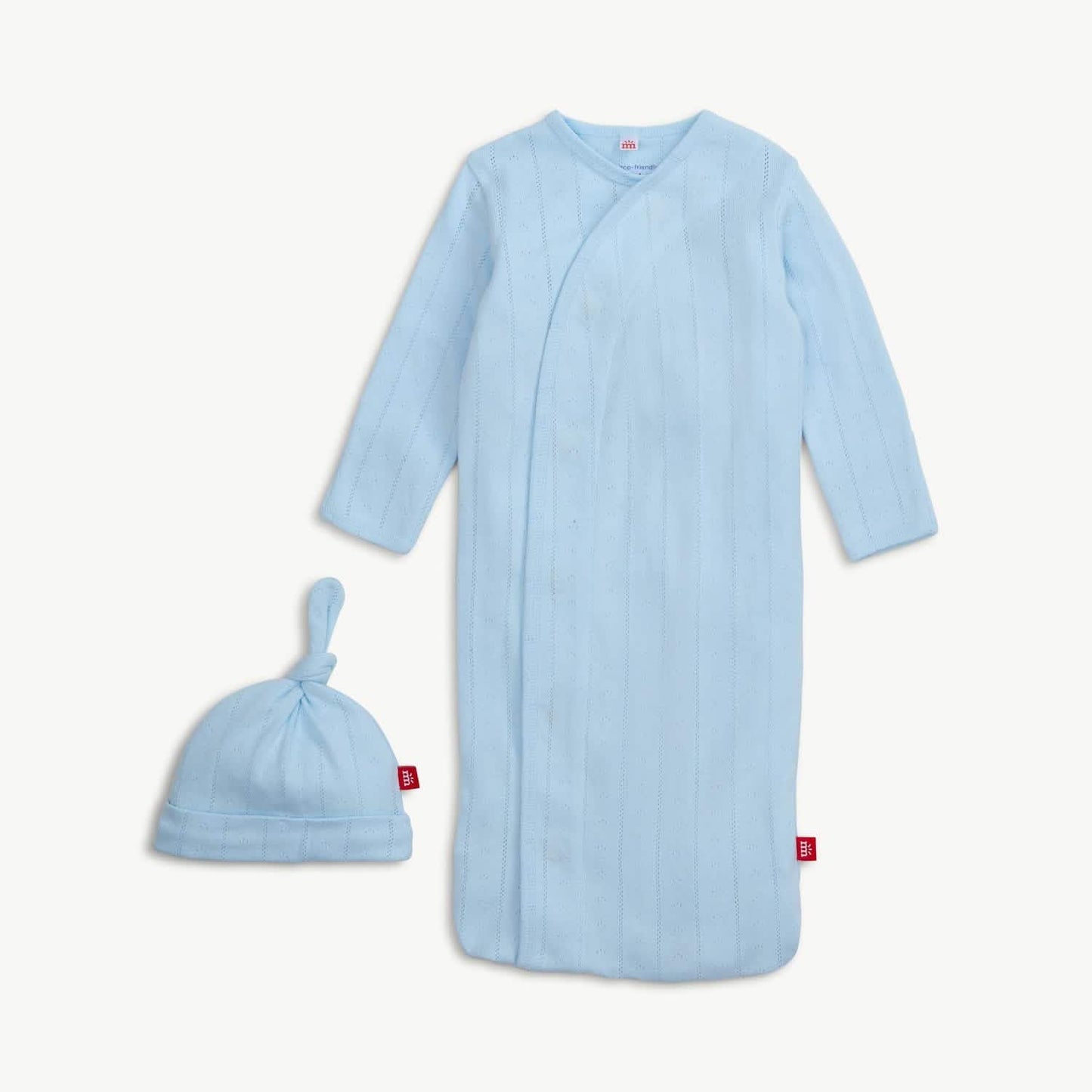 Blue Pointelle Gown & Hat Set