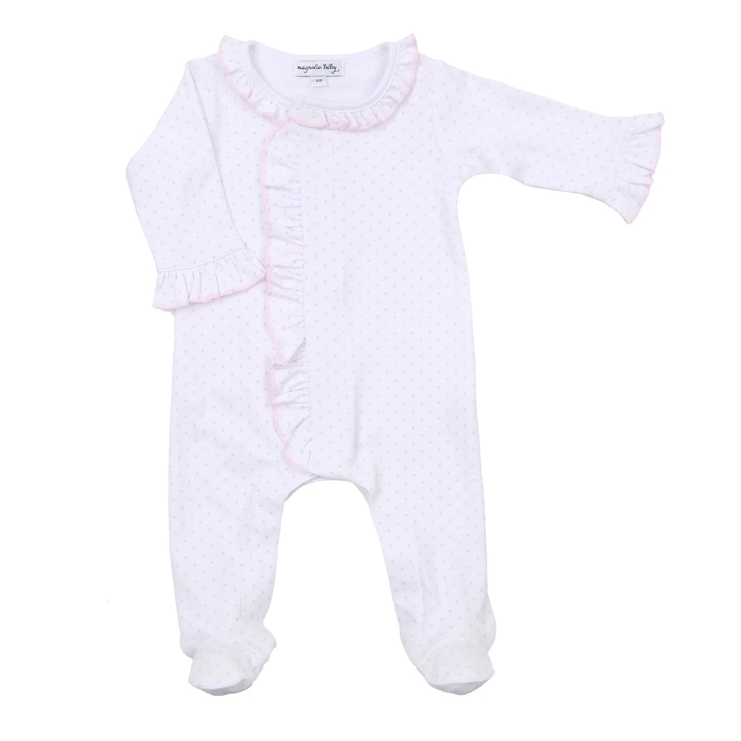 Mini Dots Ruffle Front Footie- Pink
