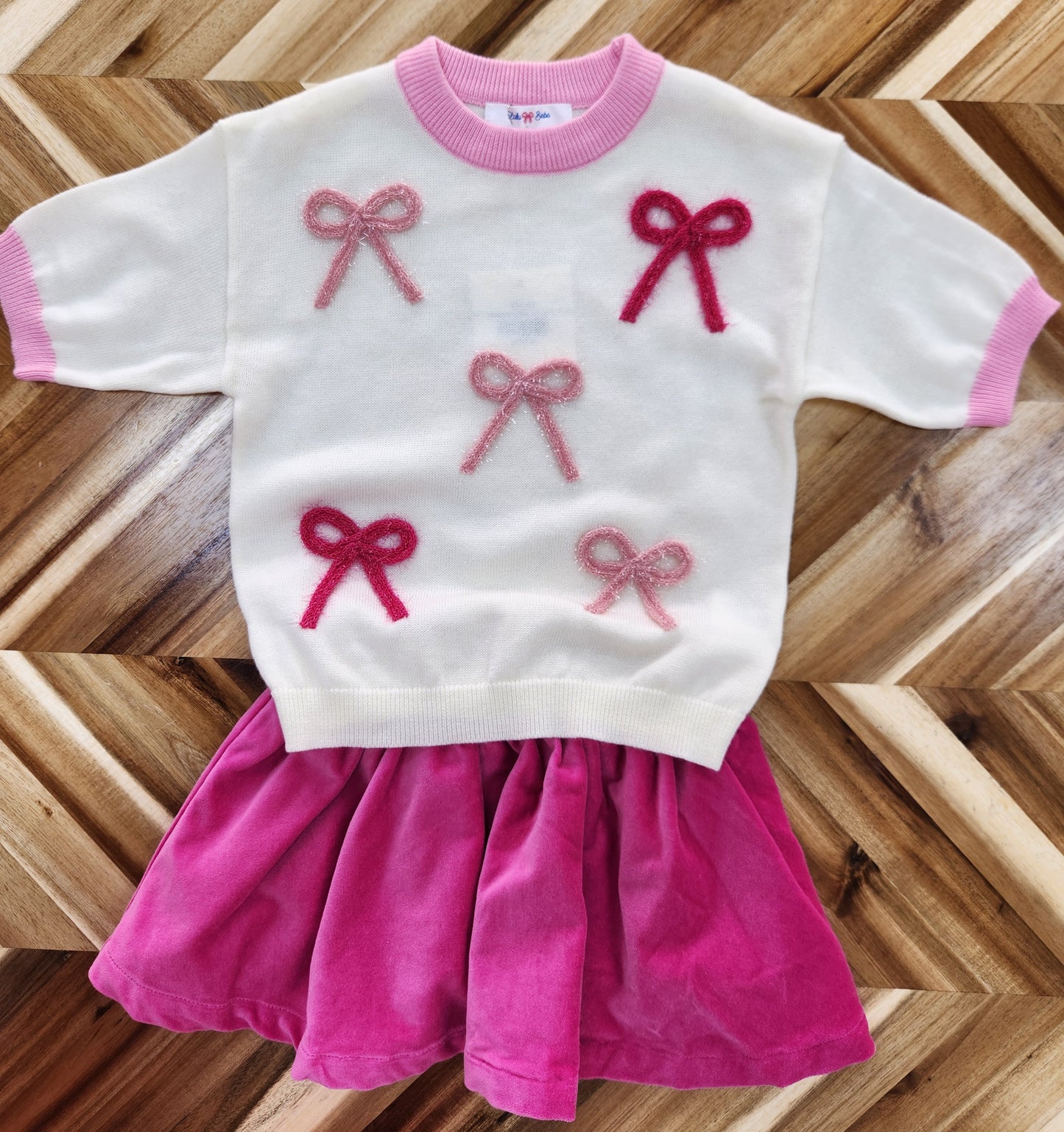 Cream Sweater with Pink Bows