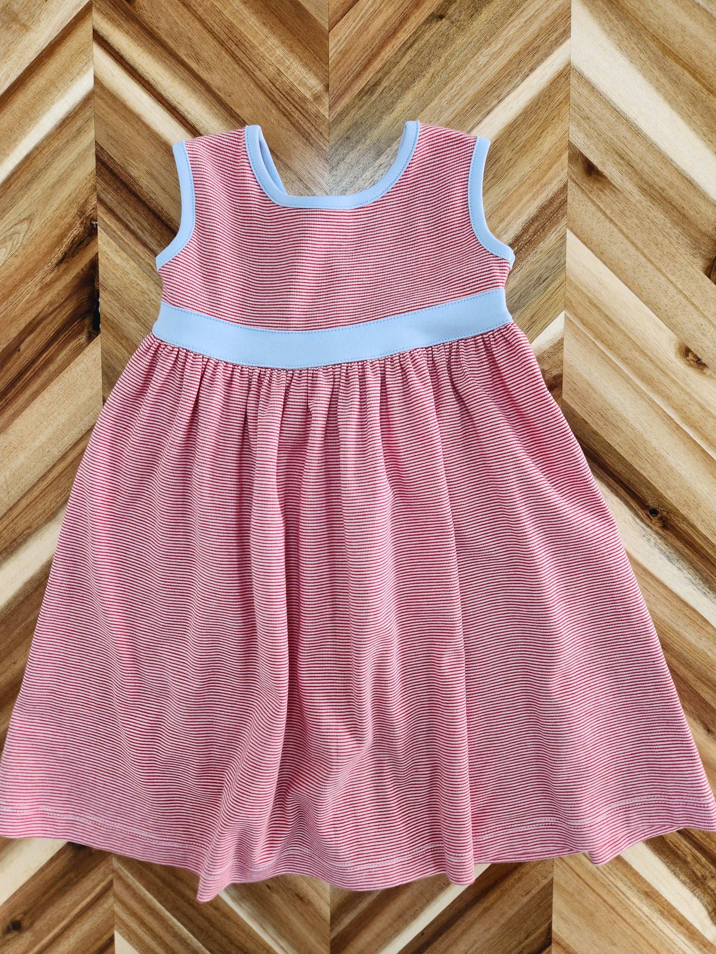 Button Back Sundress- Red/White Stripe & Blue Trim