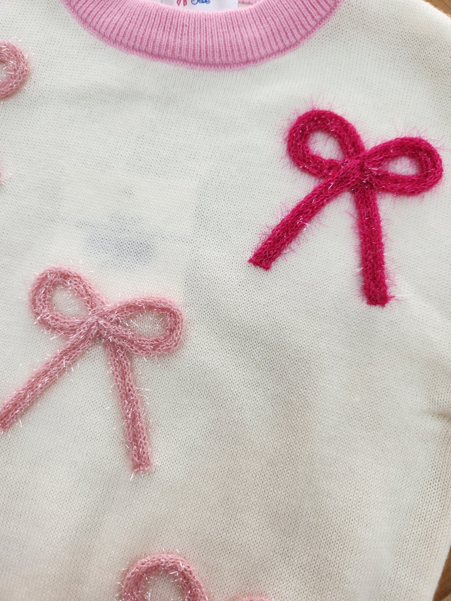 Cream Sweater with Pink Bows