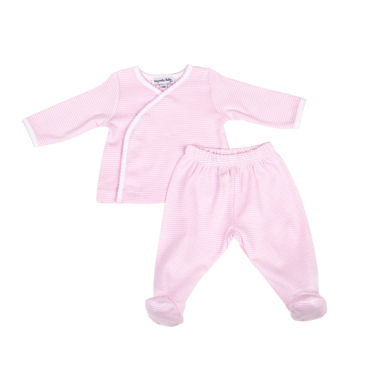 Pink Mini Stripes Kimono Footed Pant Set