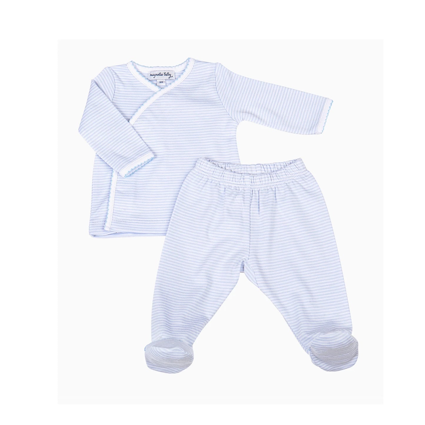 Blue Mini Stripes Kimono Footed Pant Set