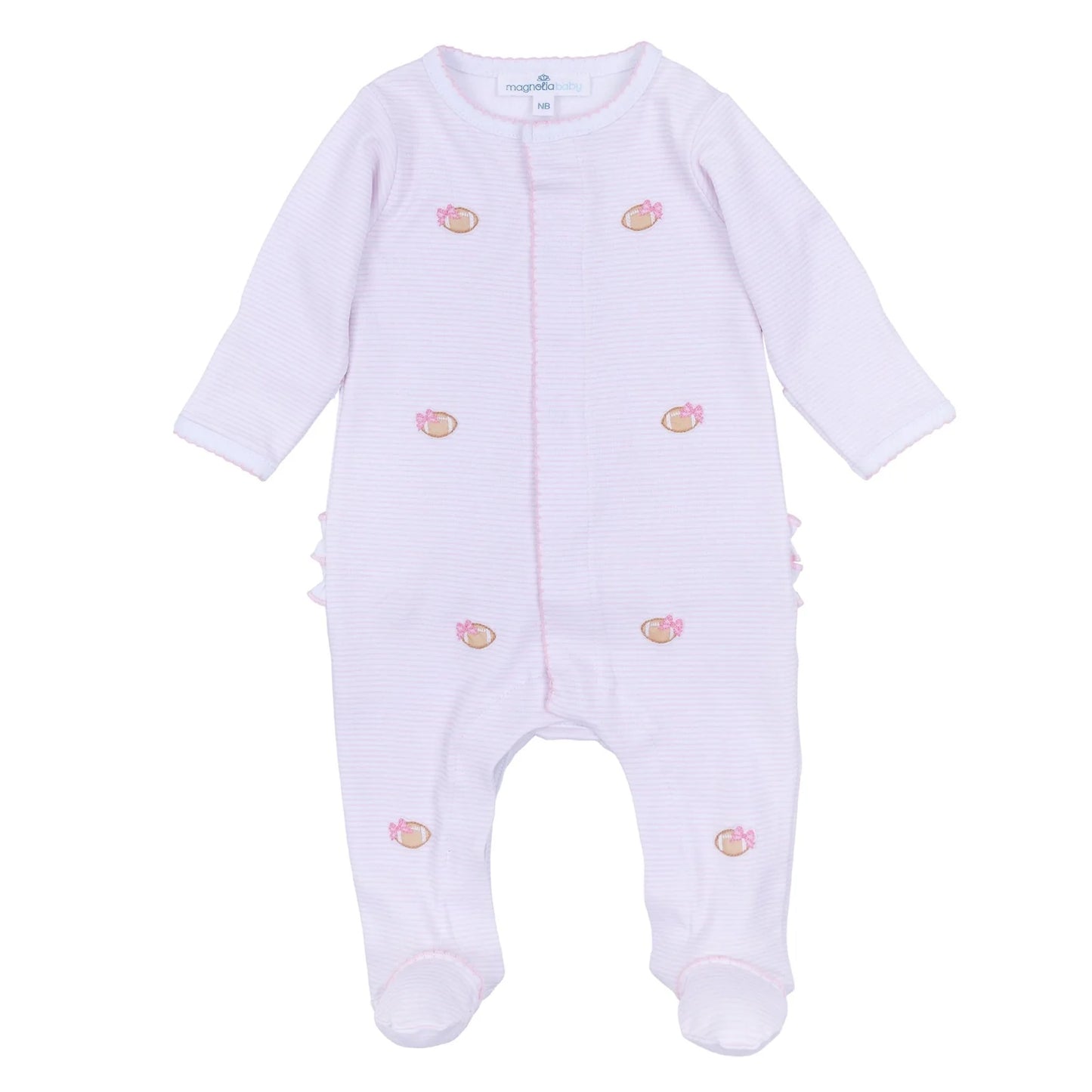 Touchdown Cutie Embroidered Ruffle Footie- Pink