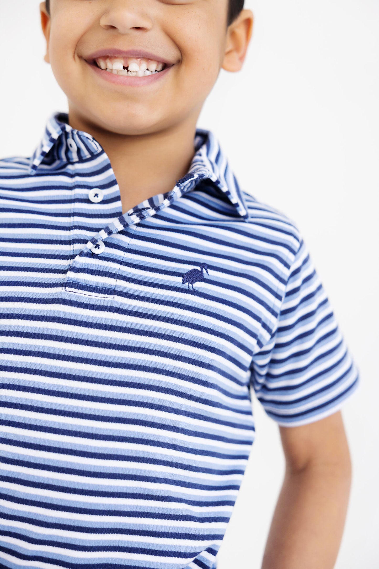 Prim & Proper Polo- Pima Sumner County Stripe (Barbados Blue)/Nantucket Navy