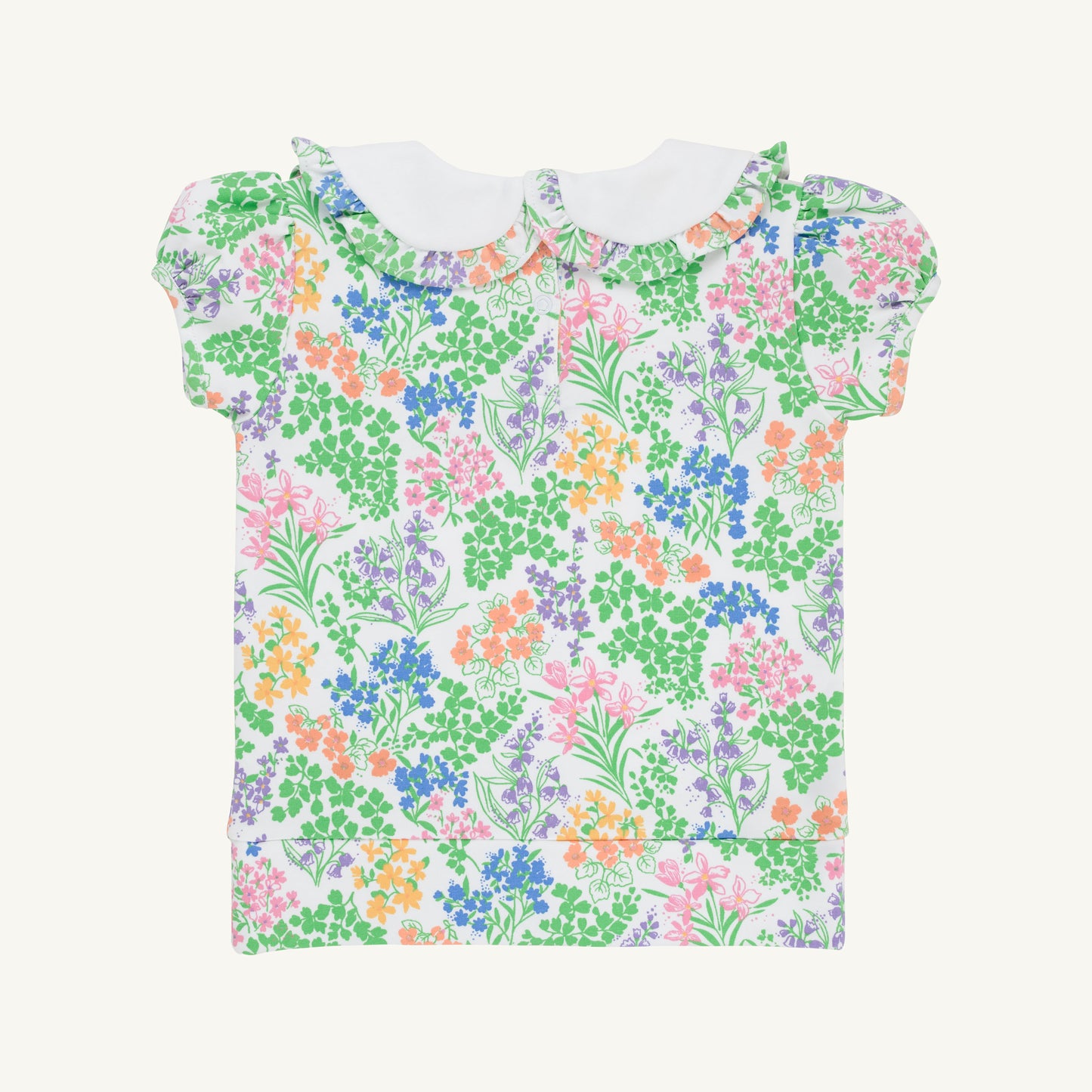 Maude's Cassidy Comfy Crewneck- Short Puff Sleeve- Gaston St Garden/Worth Ave White