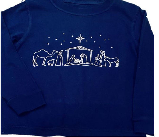 LS Navy/Light Blue Nativity T-Shirt