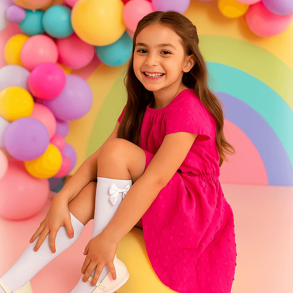 Satin Bow Scalloped Top Cotton Knee High Socks
