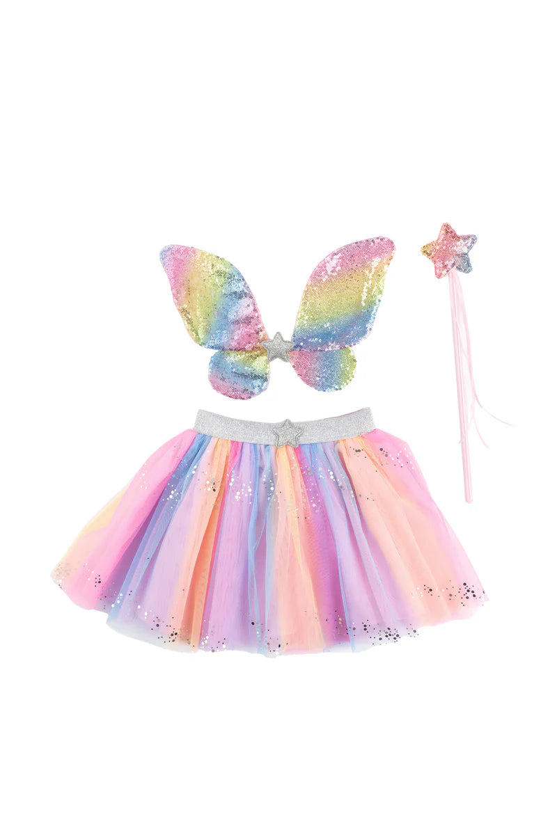Rainbow Sequins Skirt, Wings, & Wand