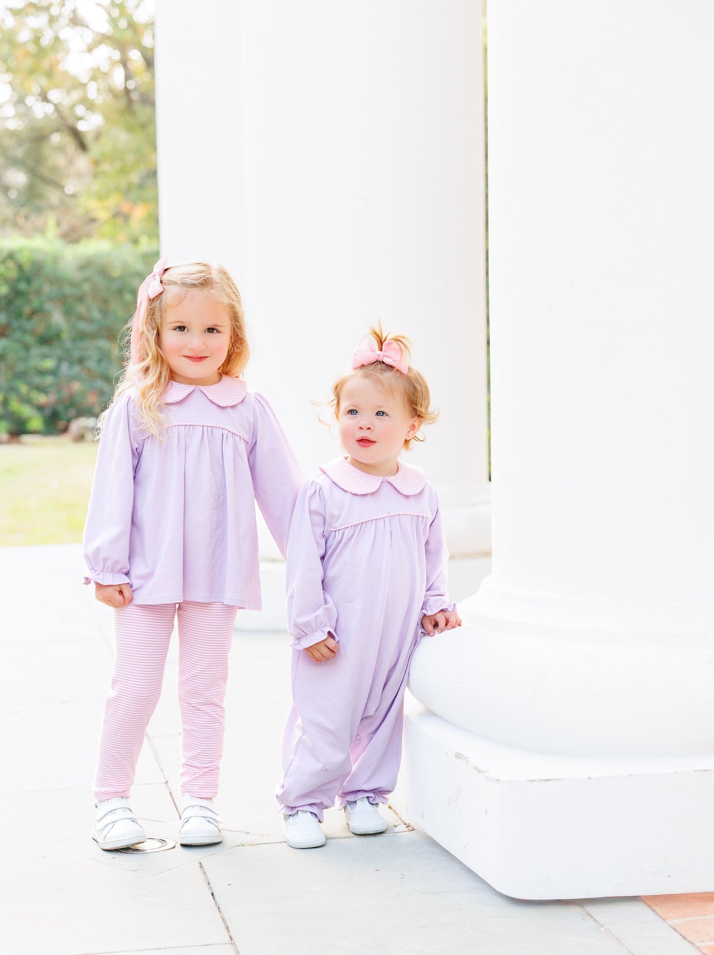 Abigail Romper- Lavender/Light Pink Stripe
