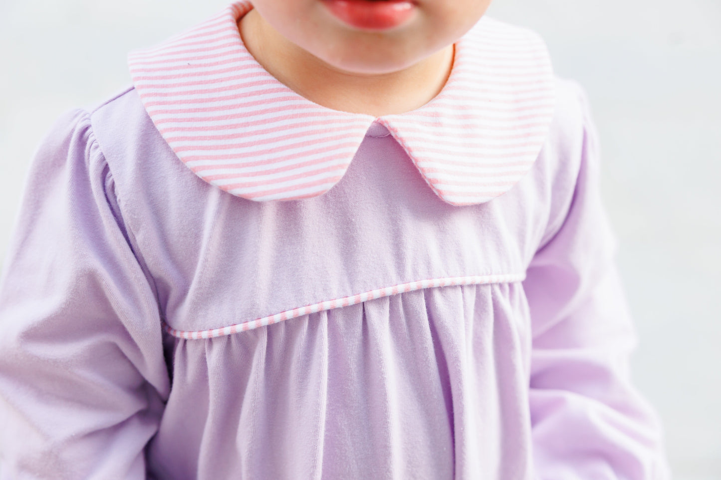 Abigail Romper- Lavender/Light Pink Stripe