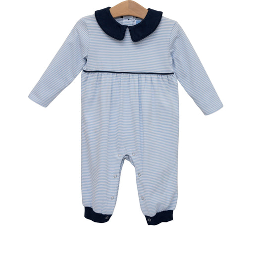 Gabriel Romper- Light Blue Stripe/Navy