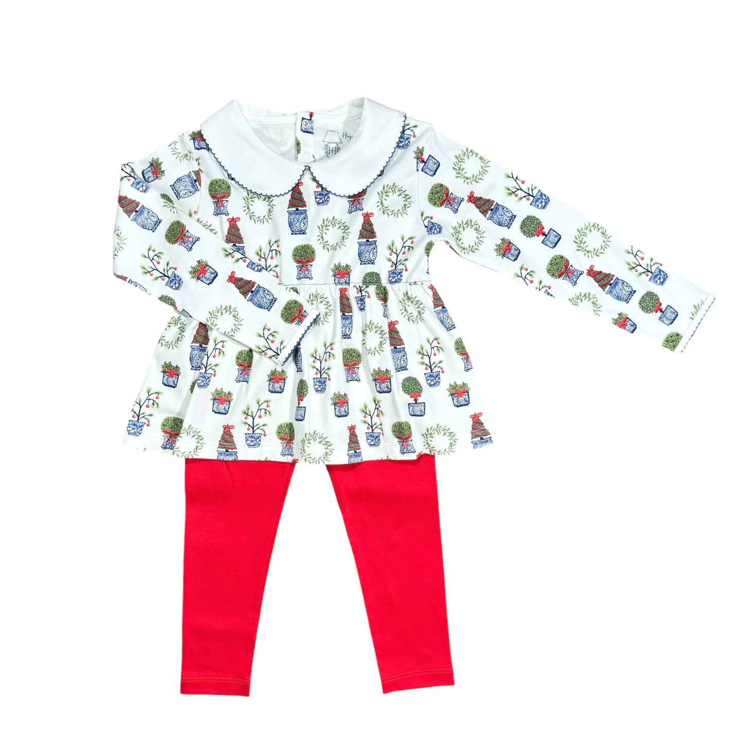 Girls Play Shirt with Leggings- Holiday Topiaries