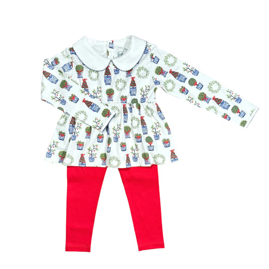Girls Play Shirt with Leggings- Holiday Topiaries