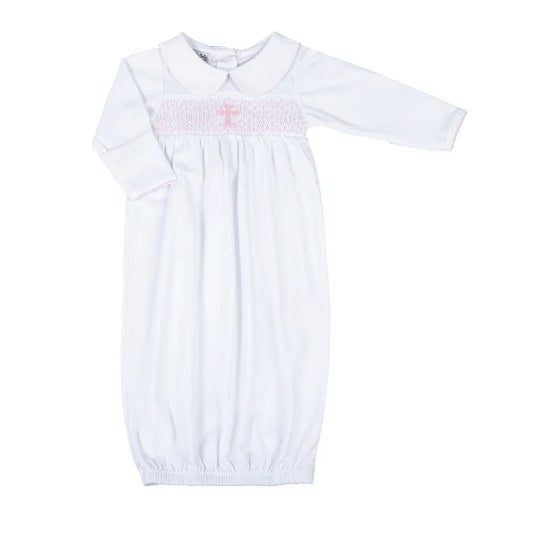 Blessed Smocked Long Sleeve Gown- Pink