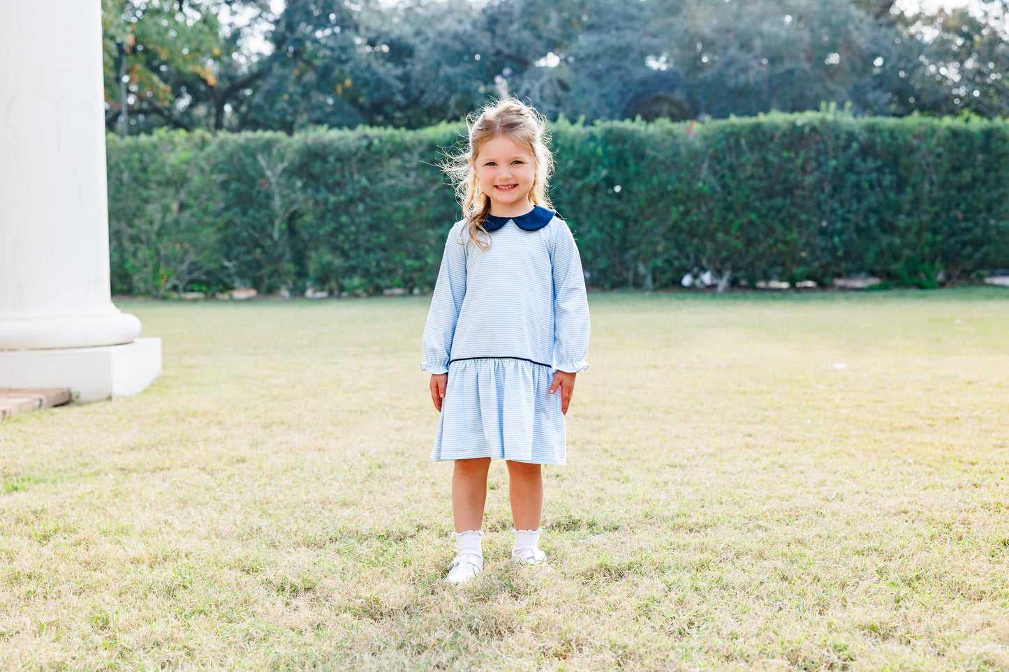 Katherine Dress- Light Blue Stripe/Navy