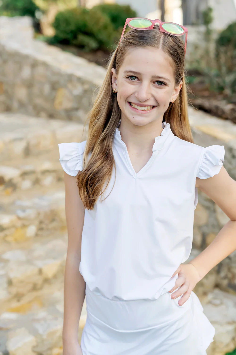 Ellie Sleeveless Ruffled Top- White