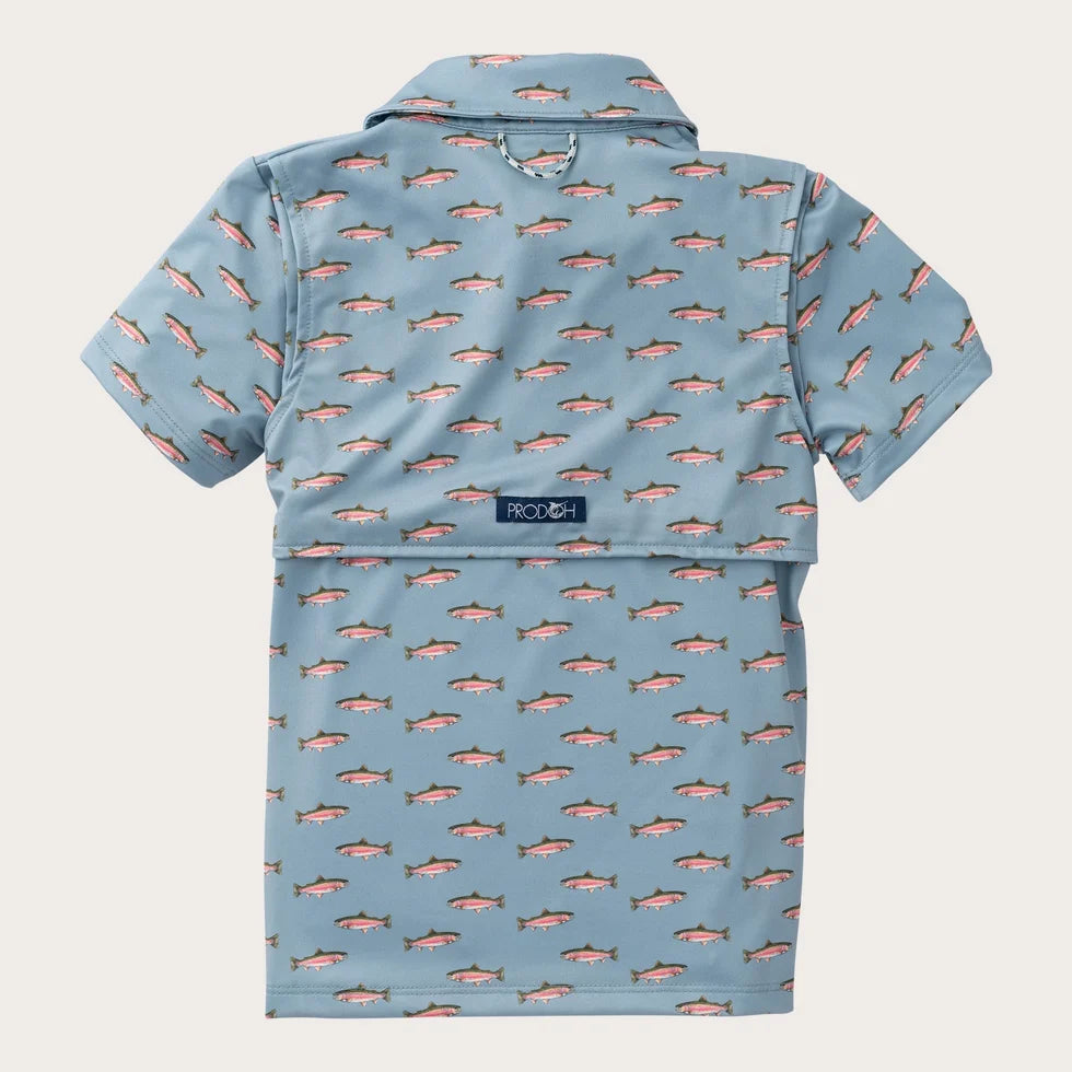 Boys' Short Sleeve Pro Performance Polo Shirt in Rainbow Trout Print