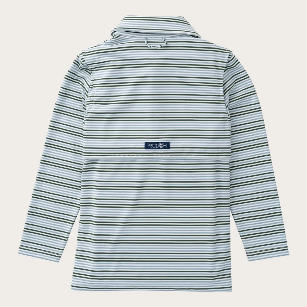 Boys LS Performance Polo Arona Blue/Camping Green Stripe