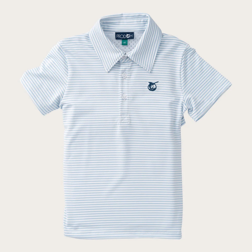 Boys SS Pro Performance Polo Classic Clear Sky Blue/White Stripe