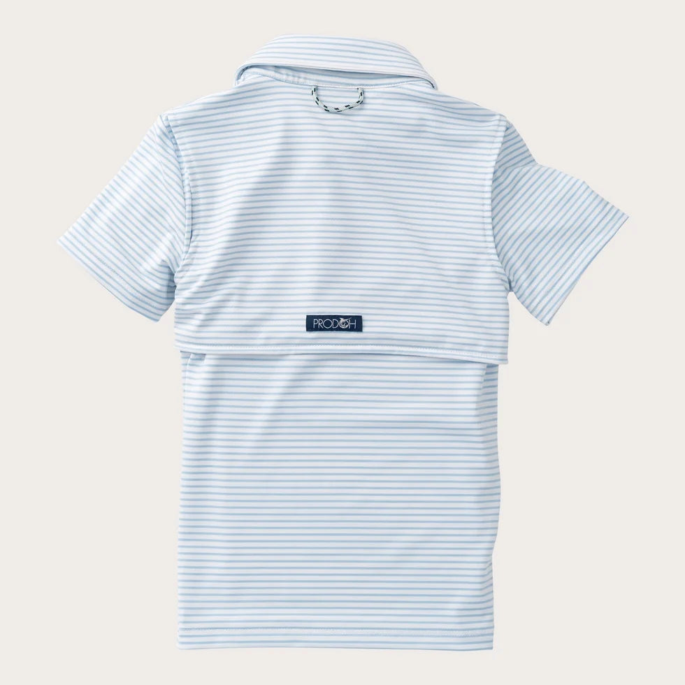 Boys SS Pro Performance Polo Classic Clear Sky Blue/White Stripe