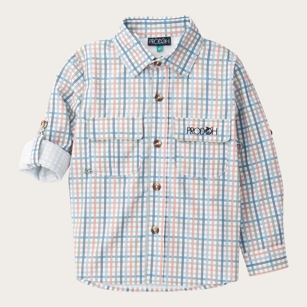 Boys LS Founders Kids Fishing Shirt Sullivans Island Arona Blue Plaid
