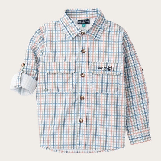 Boys LS Founders Kids Fishing Shirt Sullivans Island Arona Blue Plaid