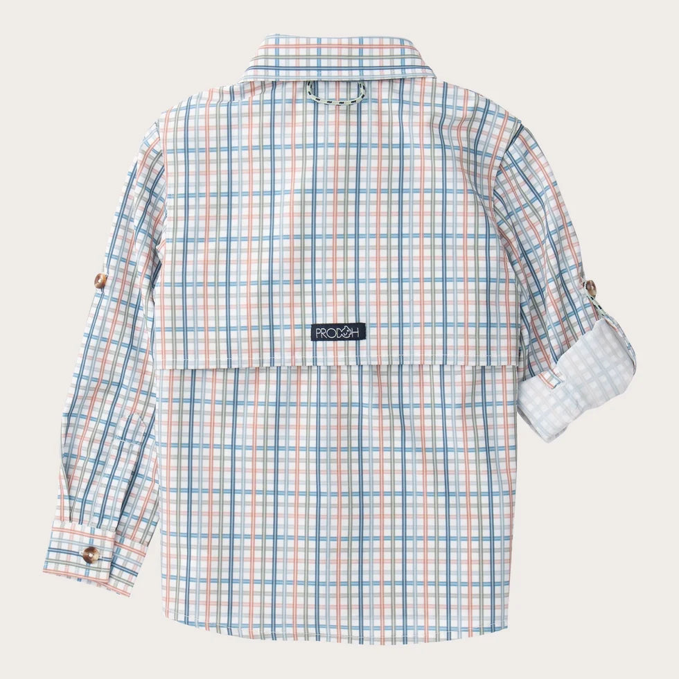 Boys LS Founders Kids Fishing Shirt Sullivans Island Arona Blue Plaid