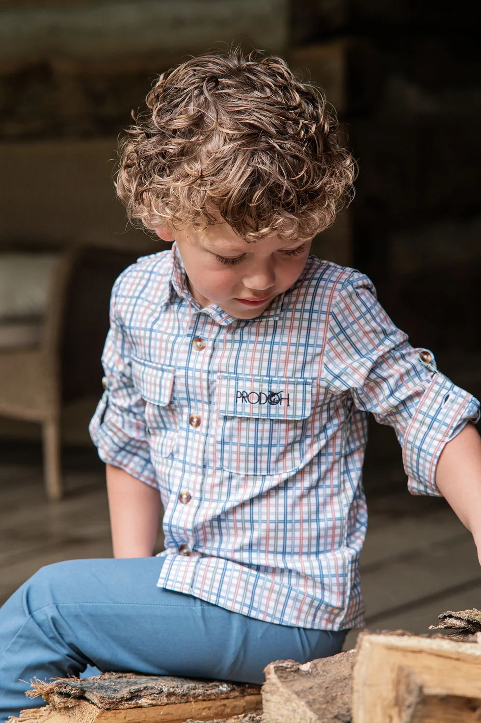 Boys LS Founders Kids Fishing Shirt Sullivans Island Arona Blue Plaid
