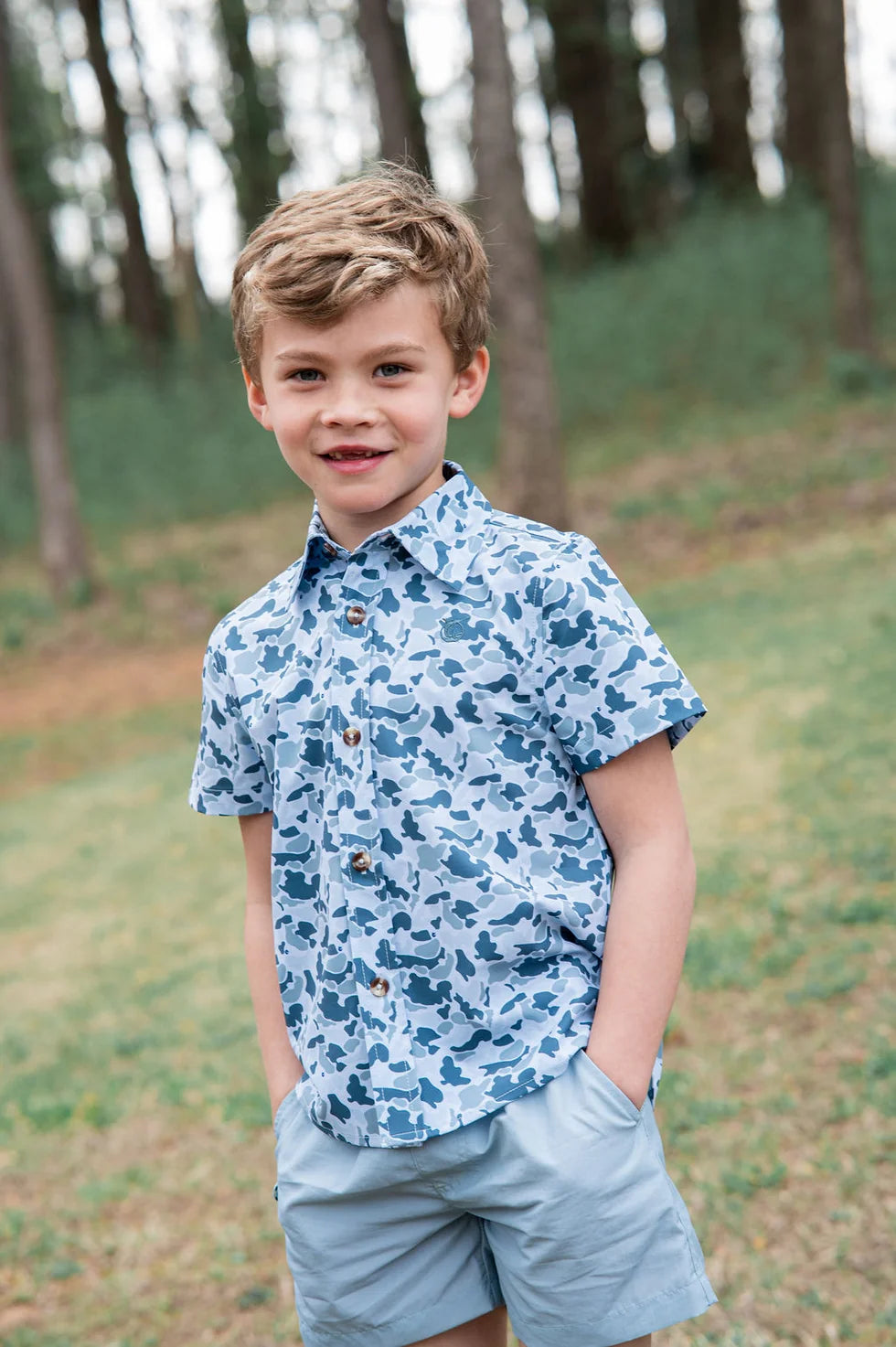 Boys SS Button Down Cool Blues Break Point Camo