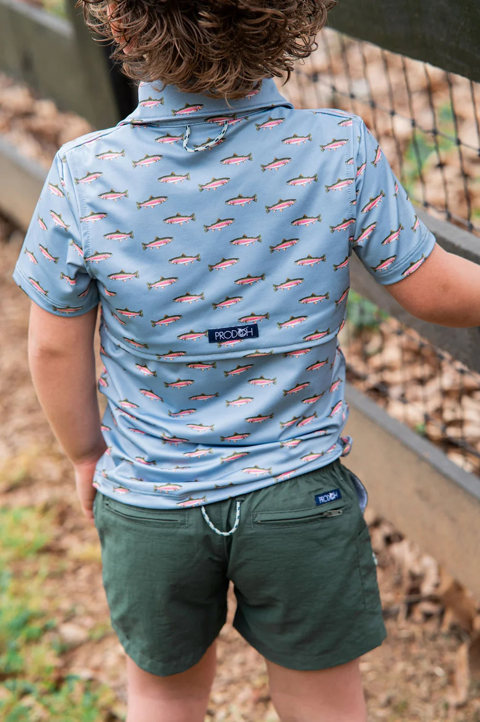 Boys' Short Sleeve Pro Performance Polo Shirt in Rainbow Trout Print