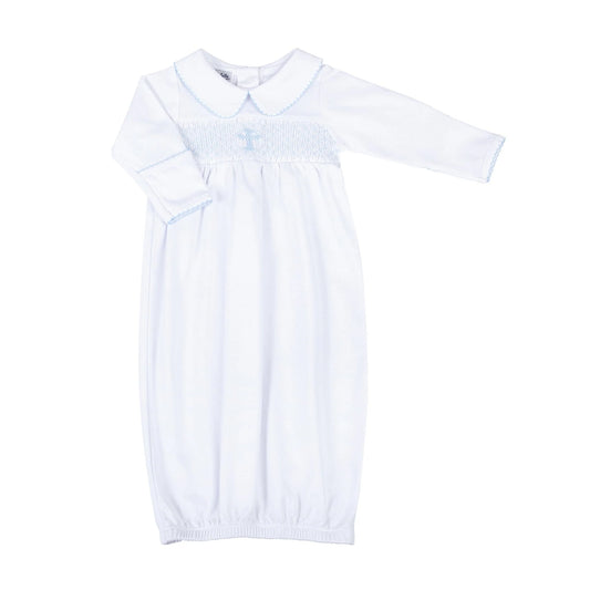 Blessed Smocked Long Sleeve Gown- Blue
