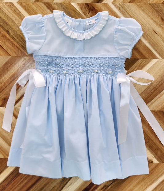 Rose Dress- Blue Smocking