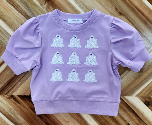 Ghost Sequin Puff Shirt- Lavender