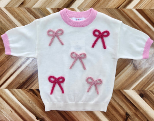Cream Sweater with Pink Bows