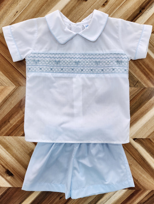 Drew Short Set- Blue Smocking